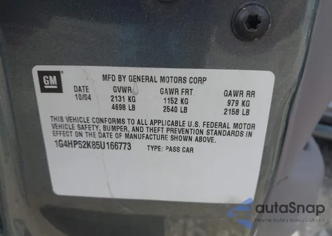 2005 Buick Lesabre Custom из США, поврежденный, VIN 1G4HP52K85U166773